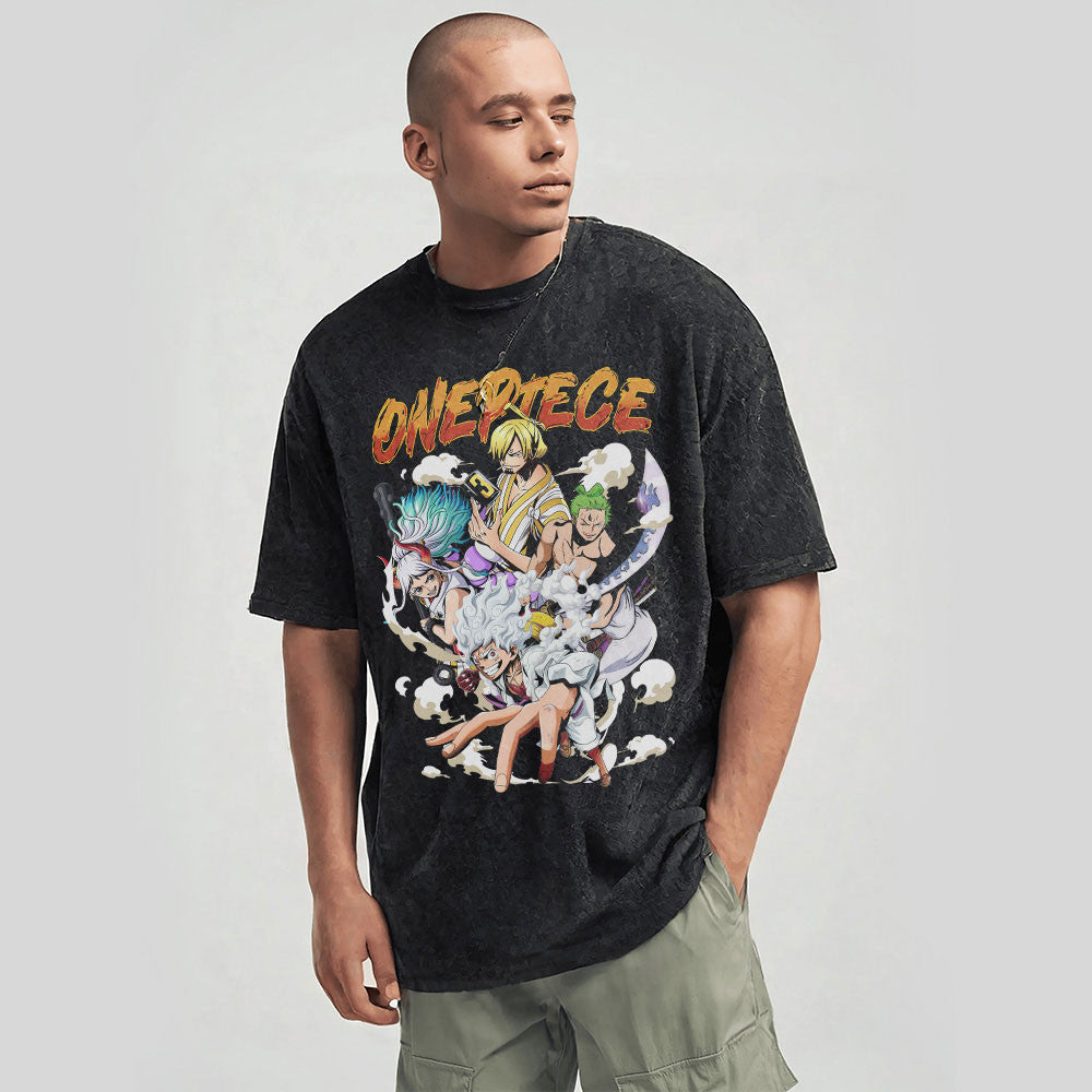 One Piece Straw Hat Pirates Washed T-shirt Vintage Style