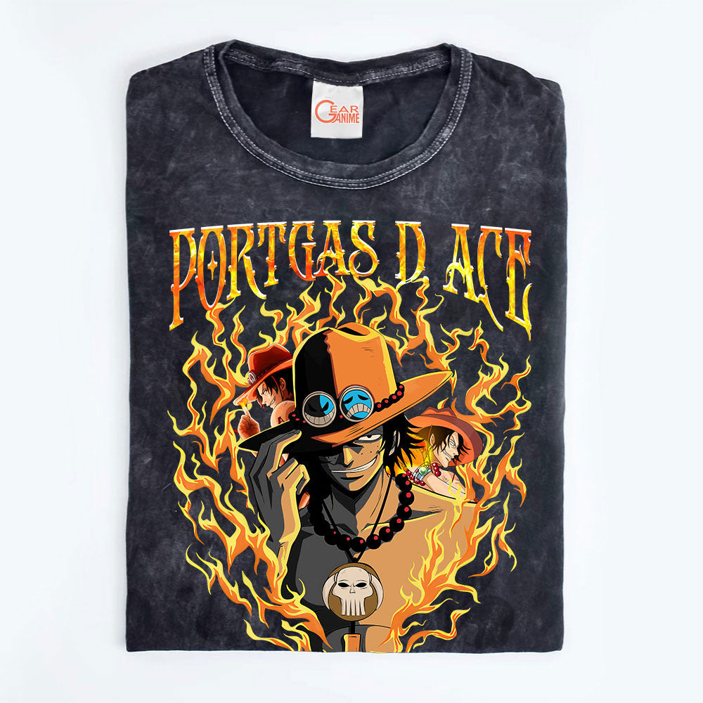 Portgas D. Ace Washed T-shirt Vintage Style