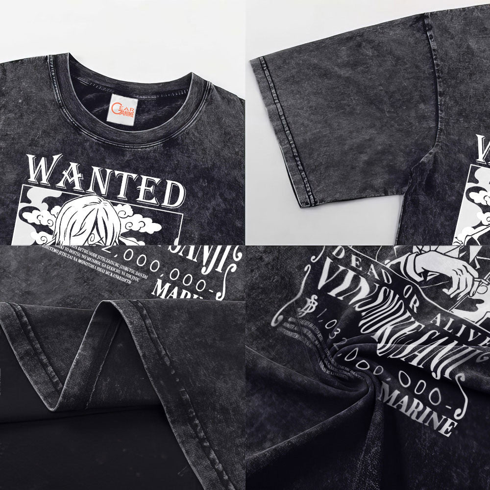 Sanji Wanted Washed T-shirt Vintage Style