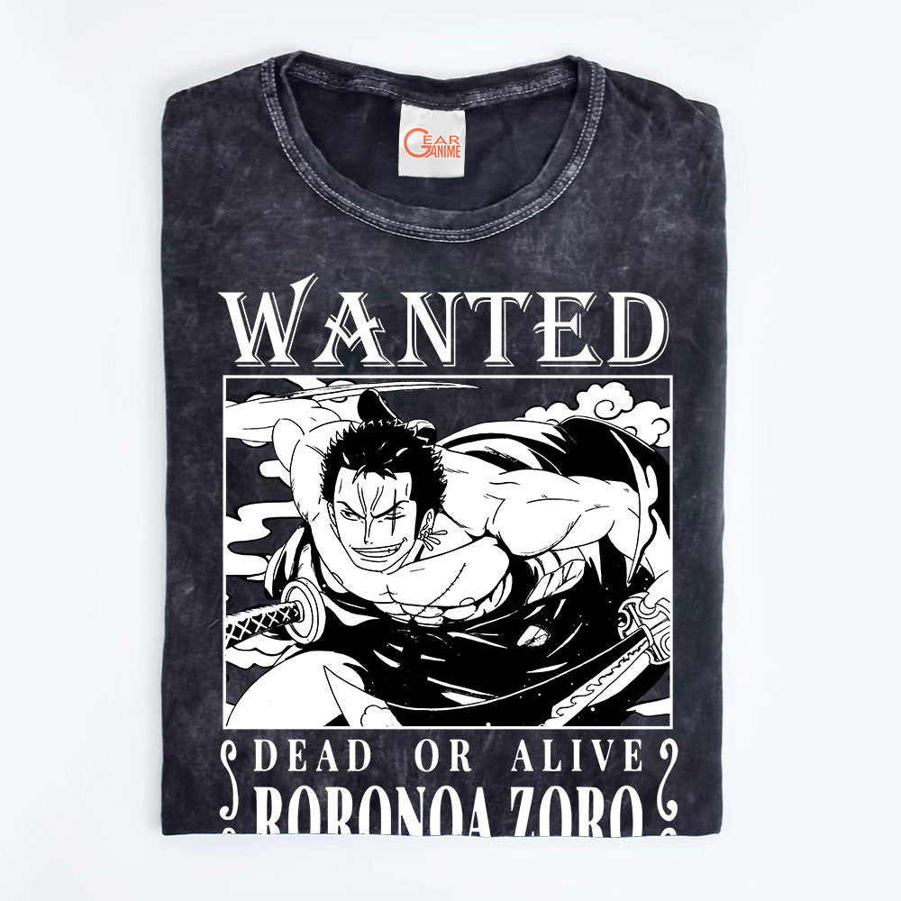Zoro Wano Arc Wanted Washed T-shirt Vintage Style