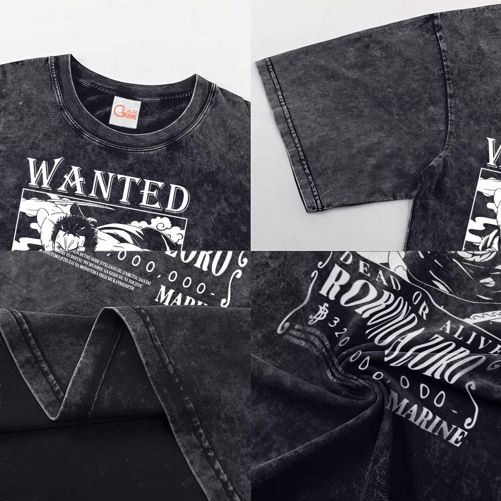 Zoro Wano Arc Wanted Washed T-shirt Vintage Style