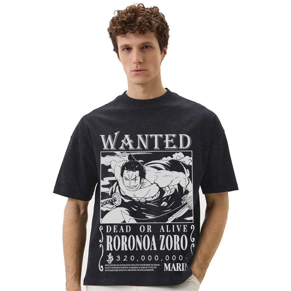 Zoro Wano Arc Wanted Washed T-shirt Vintage Style