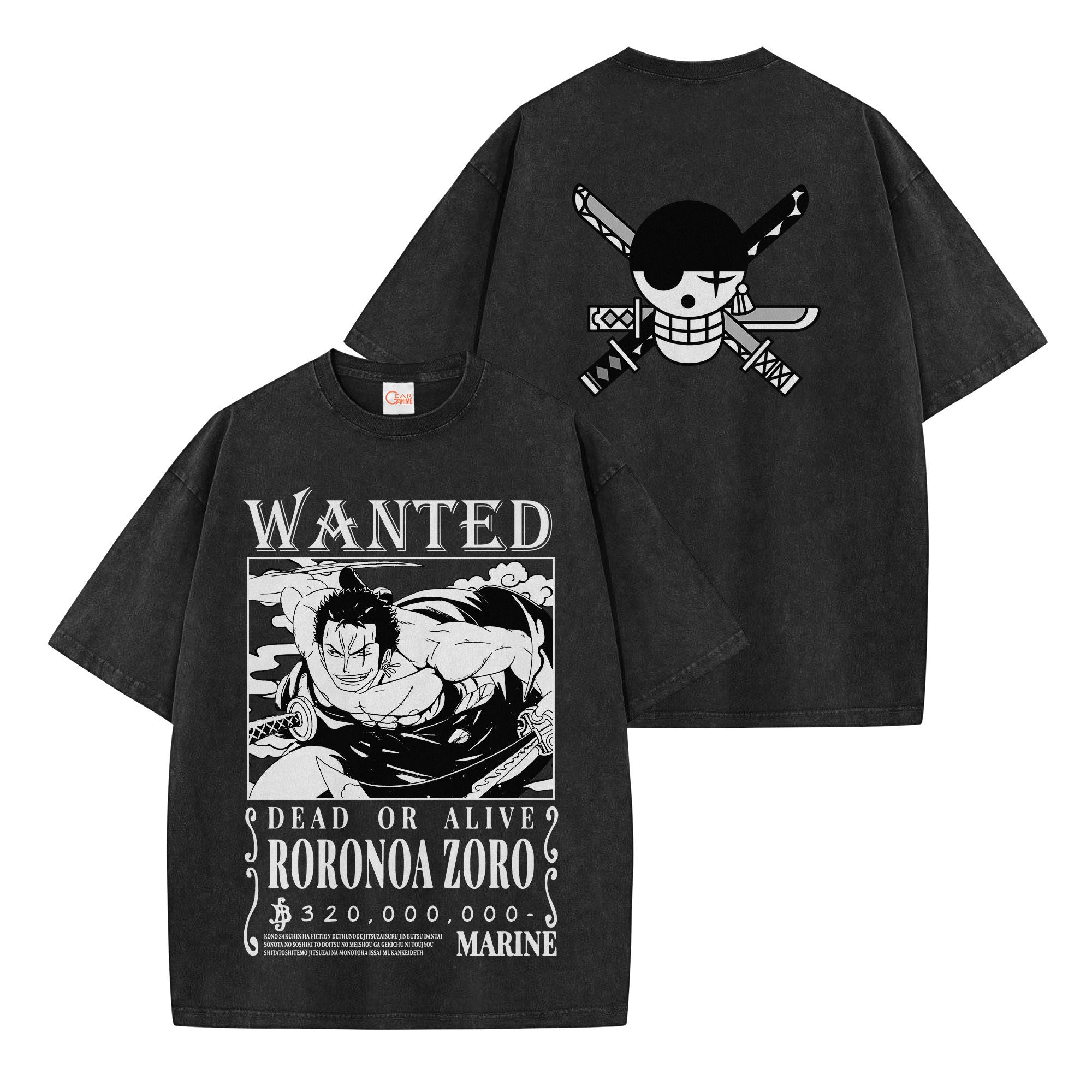 Zoro Wano Arc Wanted Washed T-shirt Vintage Style