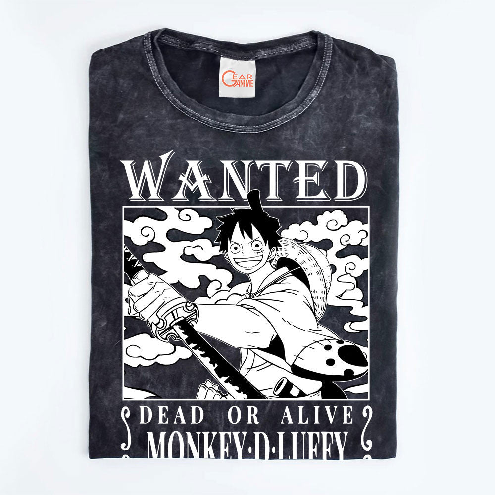 Luffy Wano Arc Wanted Washed T-shirt Vintage Style