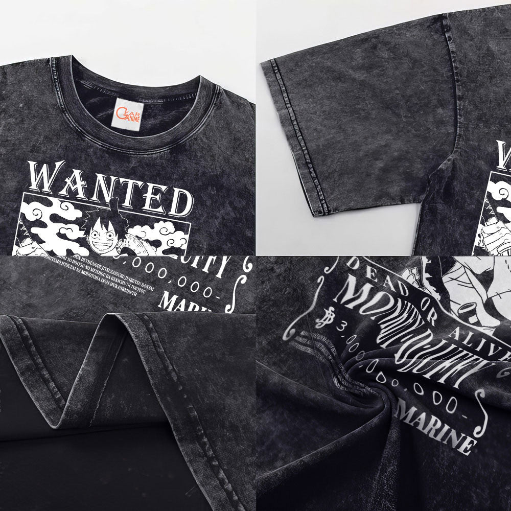 Luffy Wano Arc Wanted Washed T-shirt Vintage Style
