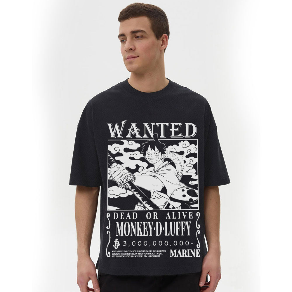 Luffy Wano Arc Wanted Washed T-shirt Vintage Style