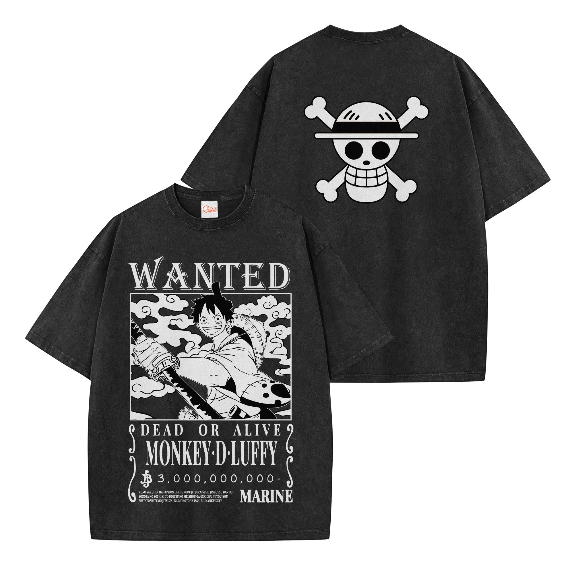 Luffy Wano Arc Wanted Washed T-shirt Vintage Style