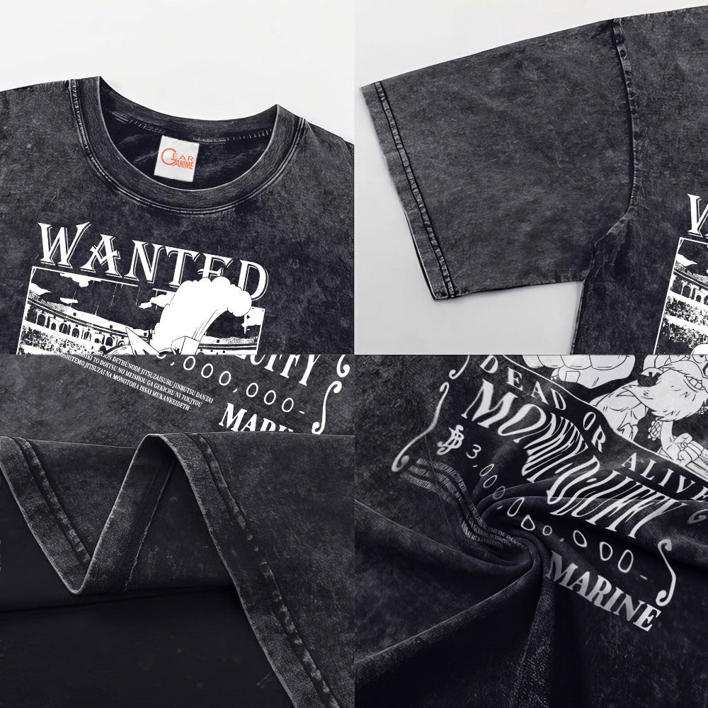 Luffy Dressrosa Arc Wanted Washed T-shirt Vintage Style