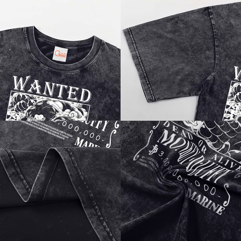 Luffy Gear 4 Wanted Washed T-shirt Vintage Style