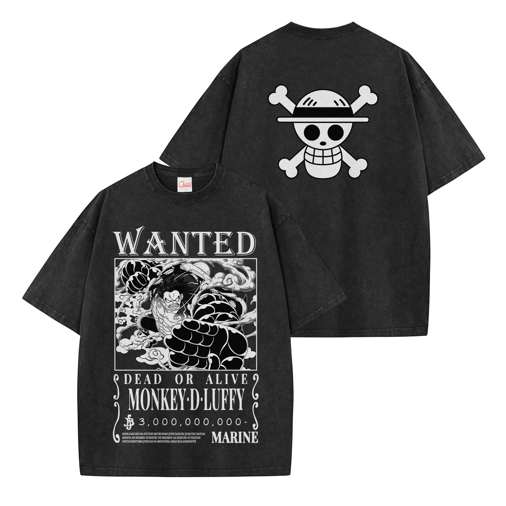Luffy Gear 4 Wanted Washed T-shirt Vintage Style