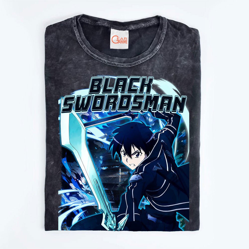 Kirito Black Swordsman Washed T-shirt Vintage Style