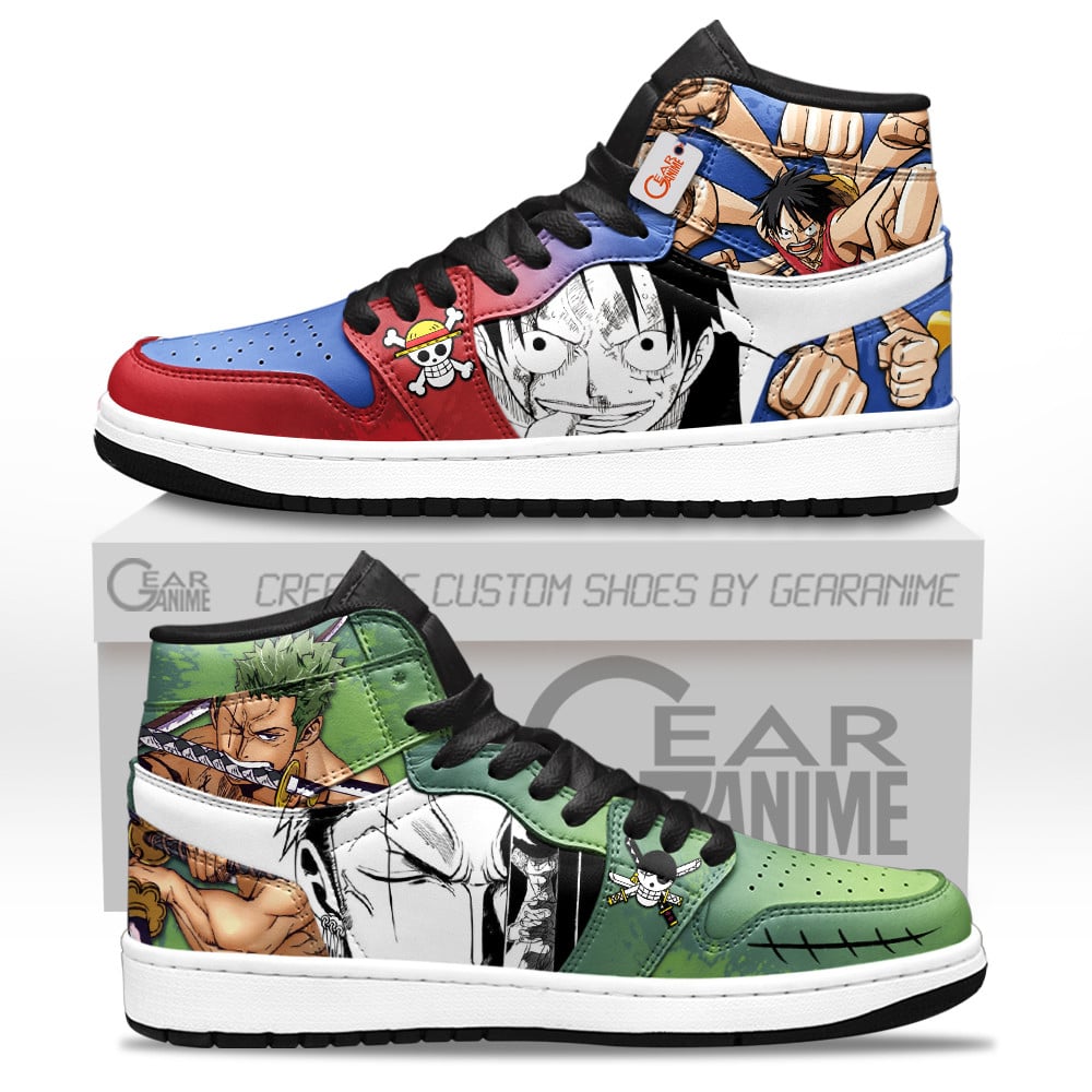 Luffy & Zoro Straw Hat Pirates Custom High-Top Sneakers