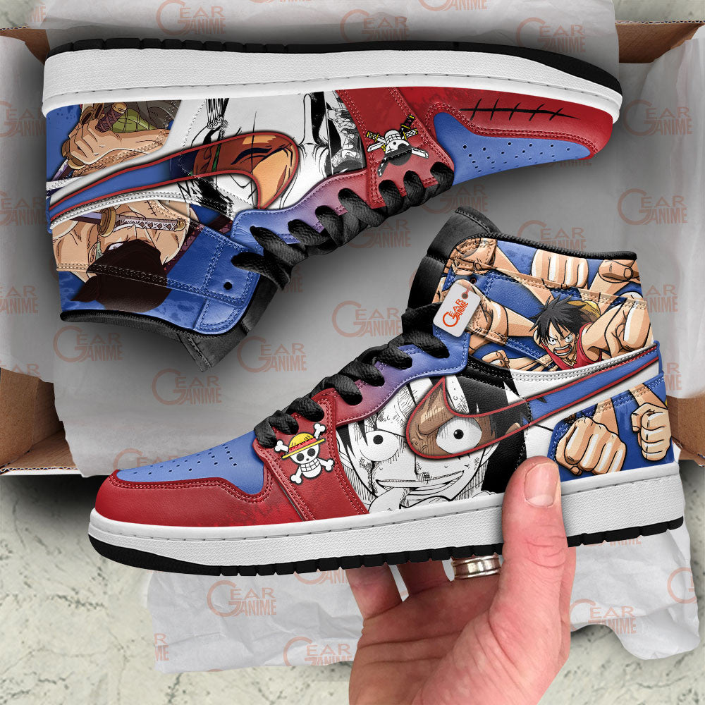 Luffy and Zoro Custom High-Top Sneakers Manga Style