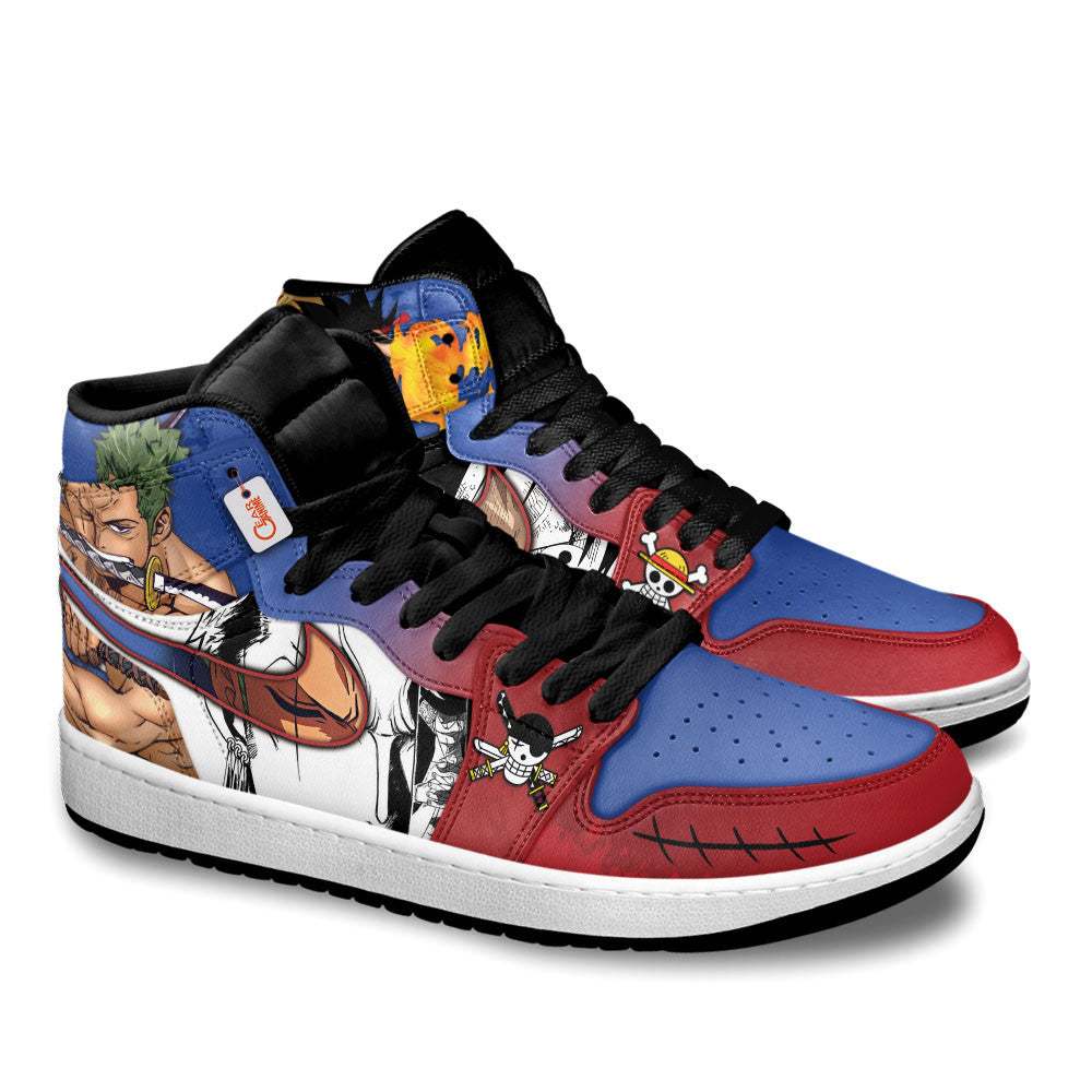 Luffy and Zoro Custom High-Top Sneakers Manga Style