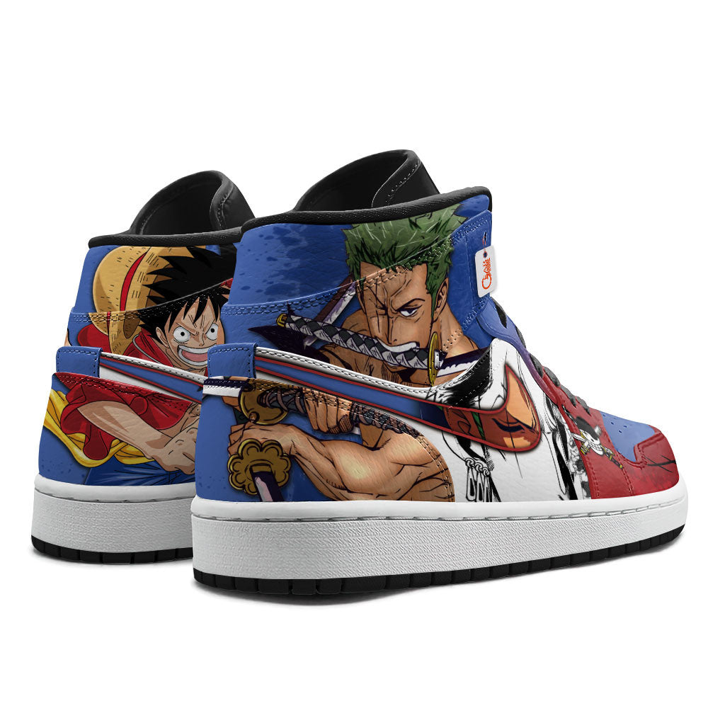 Luffy and Zoro Custom High-Top Sneakers Manga Style