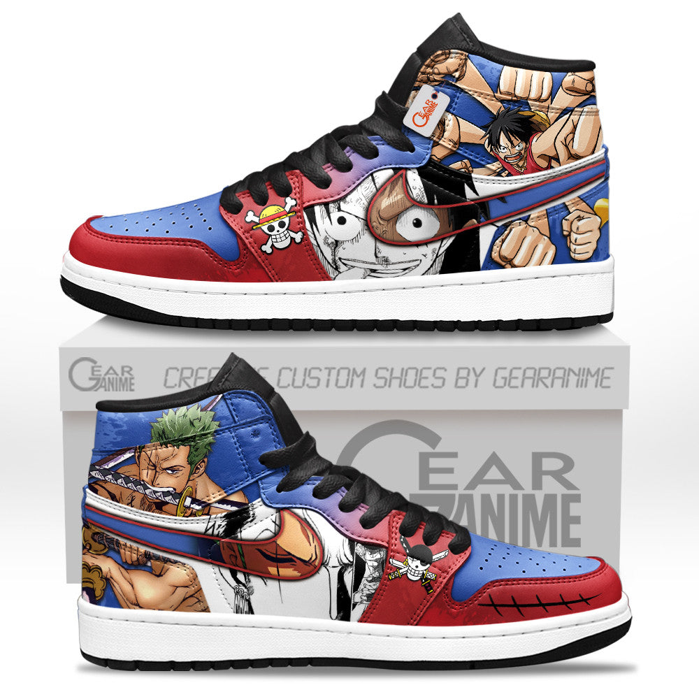 Luffy and Zoro Custom High-Top Sneakers Manga Style