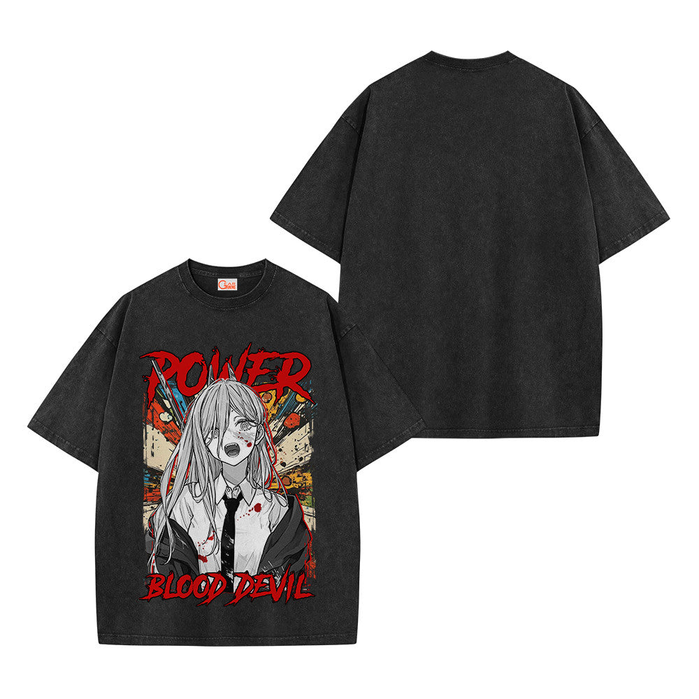 Chainsaw Man Power Blood Devil Vintage Washed T-Shirt