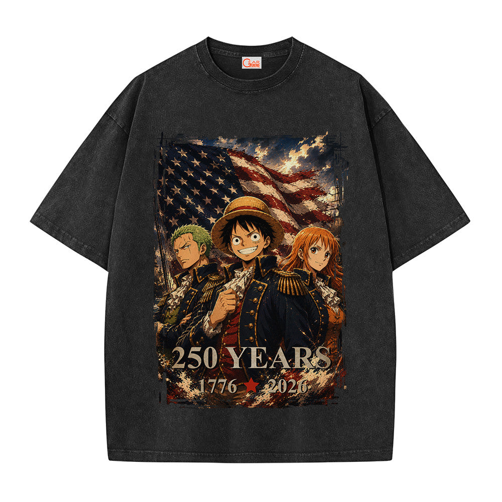One Piece USA 250 Years Washed T-shirt Vintage Style