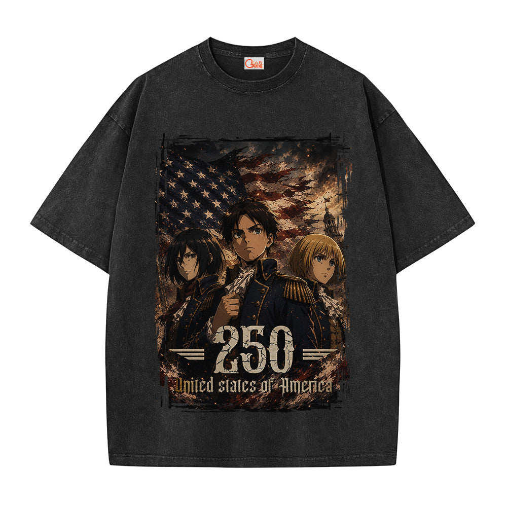 Attack On Titan USA 250 Years Washed T-shirt Vintage Style