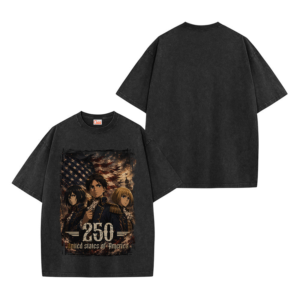 Attack On Titan USA 250 Years Washed T-shirt Vintage Style