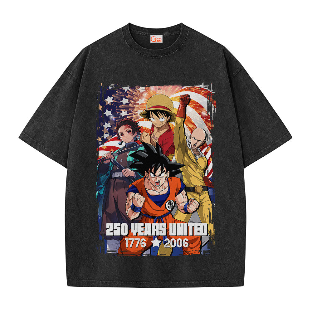 Anime Heroes USA 250 Years Washed T-shirt Vintage Style
