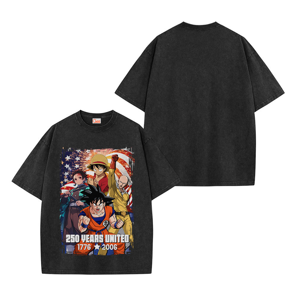 Anime Heroes USA 250 Years Washed T-shirt Vintage Style