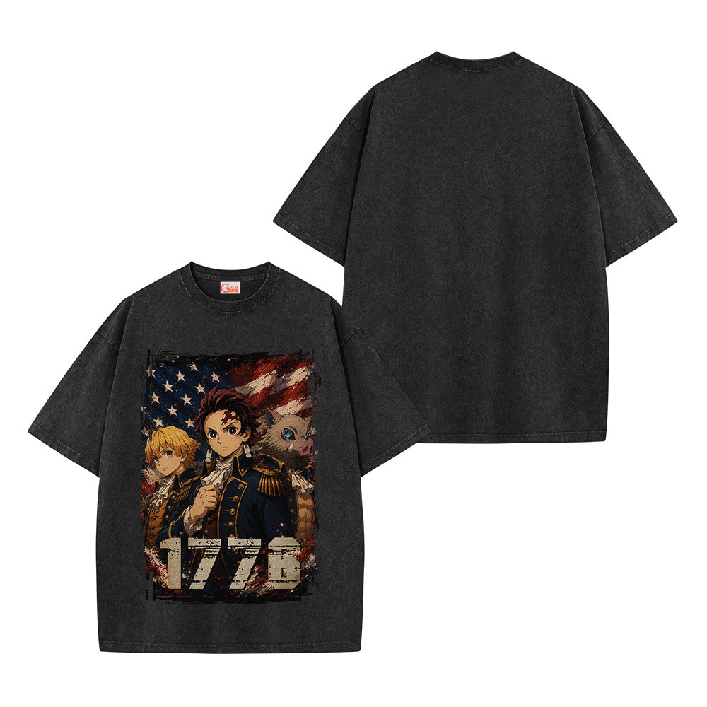 Tanjiro Zenitsu Inosuke USA 250 Years Washed T-shirt Vintage Style