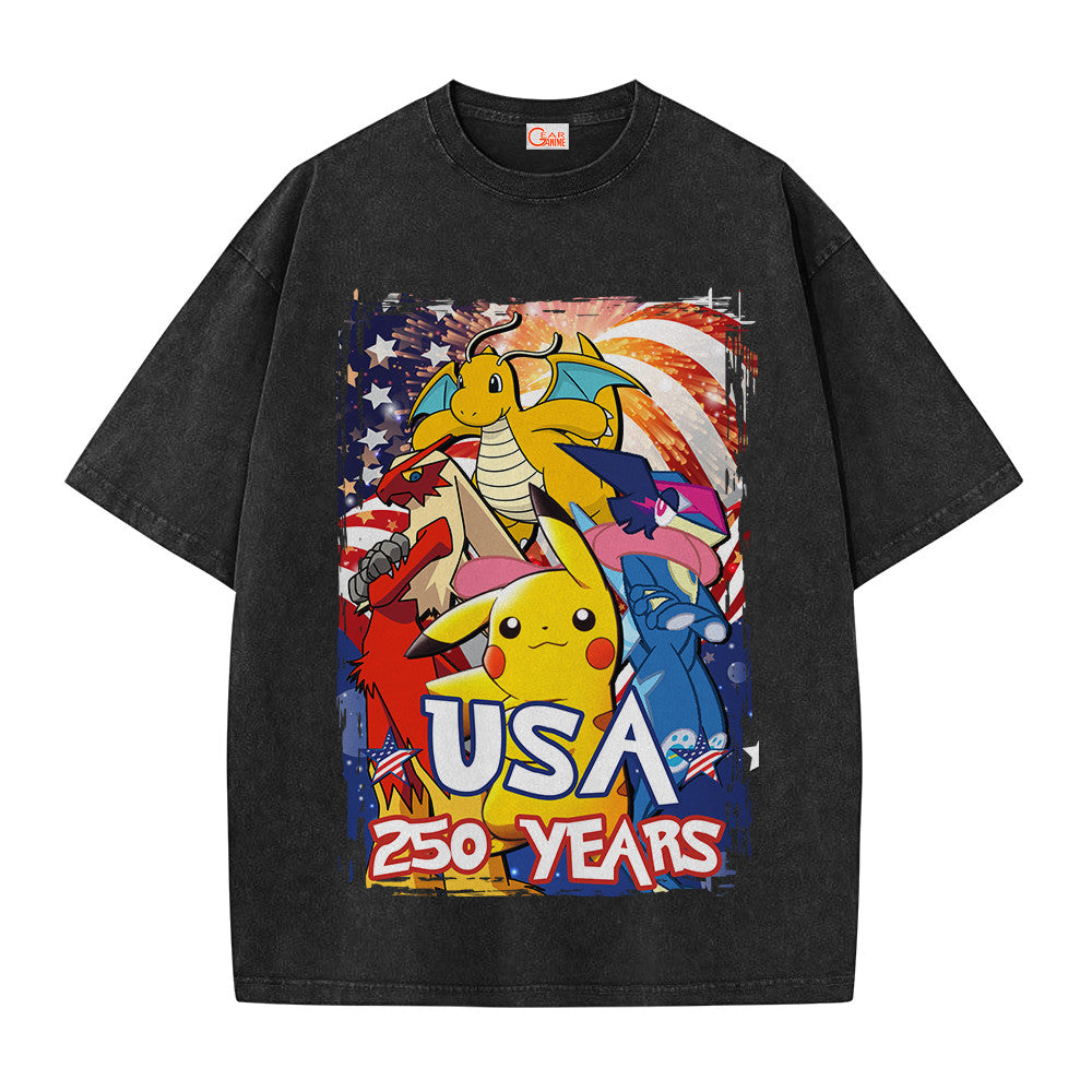 Pokemon USA 250 Years Washed T-shirt Vintage Style