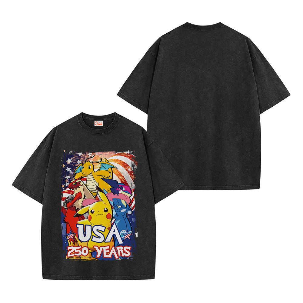 Pokemon USA 250 Years Washed T-shirt Vintage Style