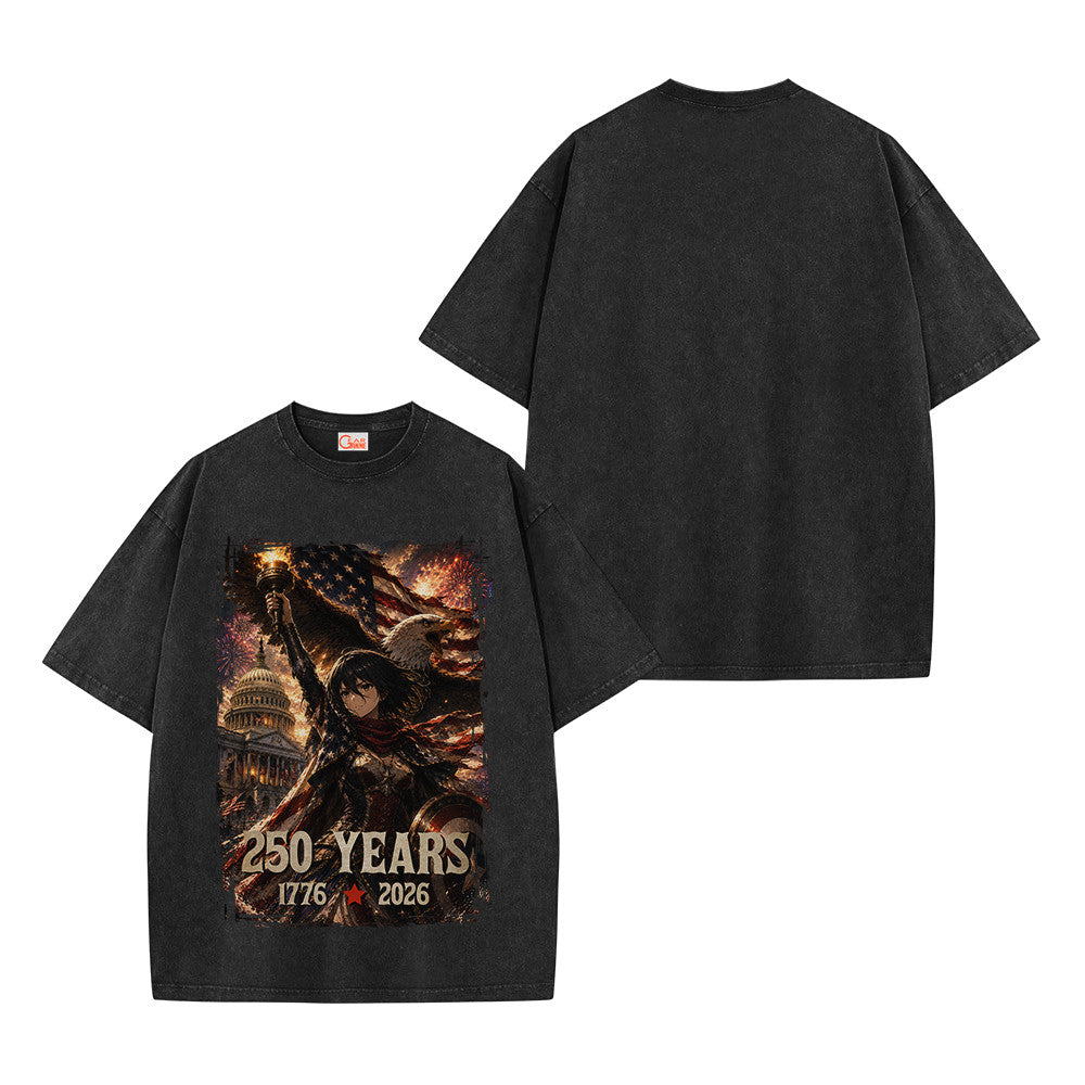 Mikasa Ackerman Liberty USA 250 Years Washed T-shirt Vintage Style